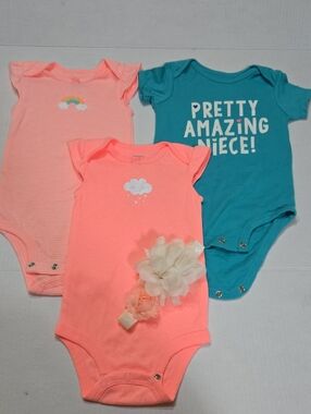 Carter's Coral & Teal Baby One-Piece Bodysuits 3-Pack
